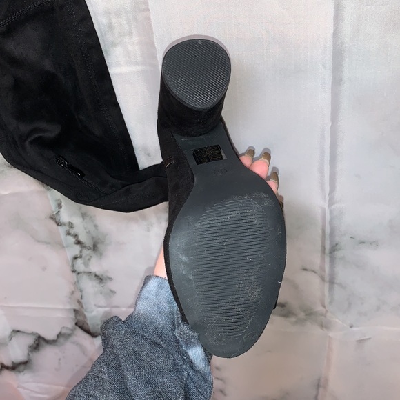 8 Take Me Higher Black Over The Knee Peep Toe Heeled Boots - Picture 8 of 13